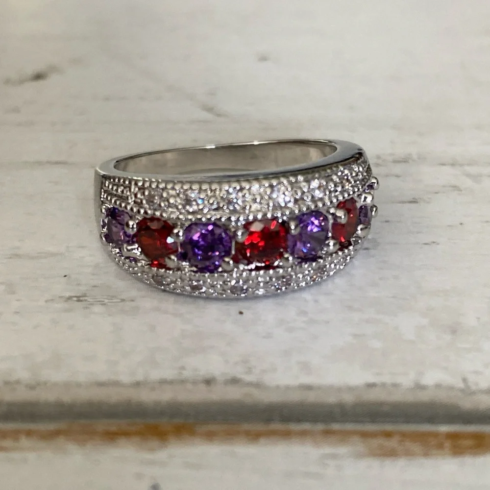 red and purple stone fashion ring size 8